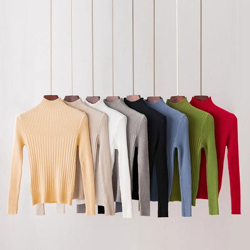Autumn And Winter Korean Sweater Women Turtleneck Long Sleeve Solid Color Slim Pullover Casual Knitted Bottoming Shirt Sweaters | Женская
