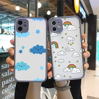 phone case for iphone 12 11 mini pro xr xs max 7 8 plus x cartoon clouds blue cute lovely matte transparent gray cover