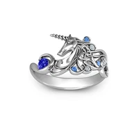 fashion cute rainbow unicorn ring for charm women jewelry for kids daughter birthday wedding gift silver color cartoon ring