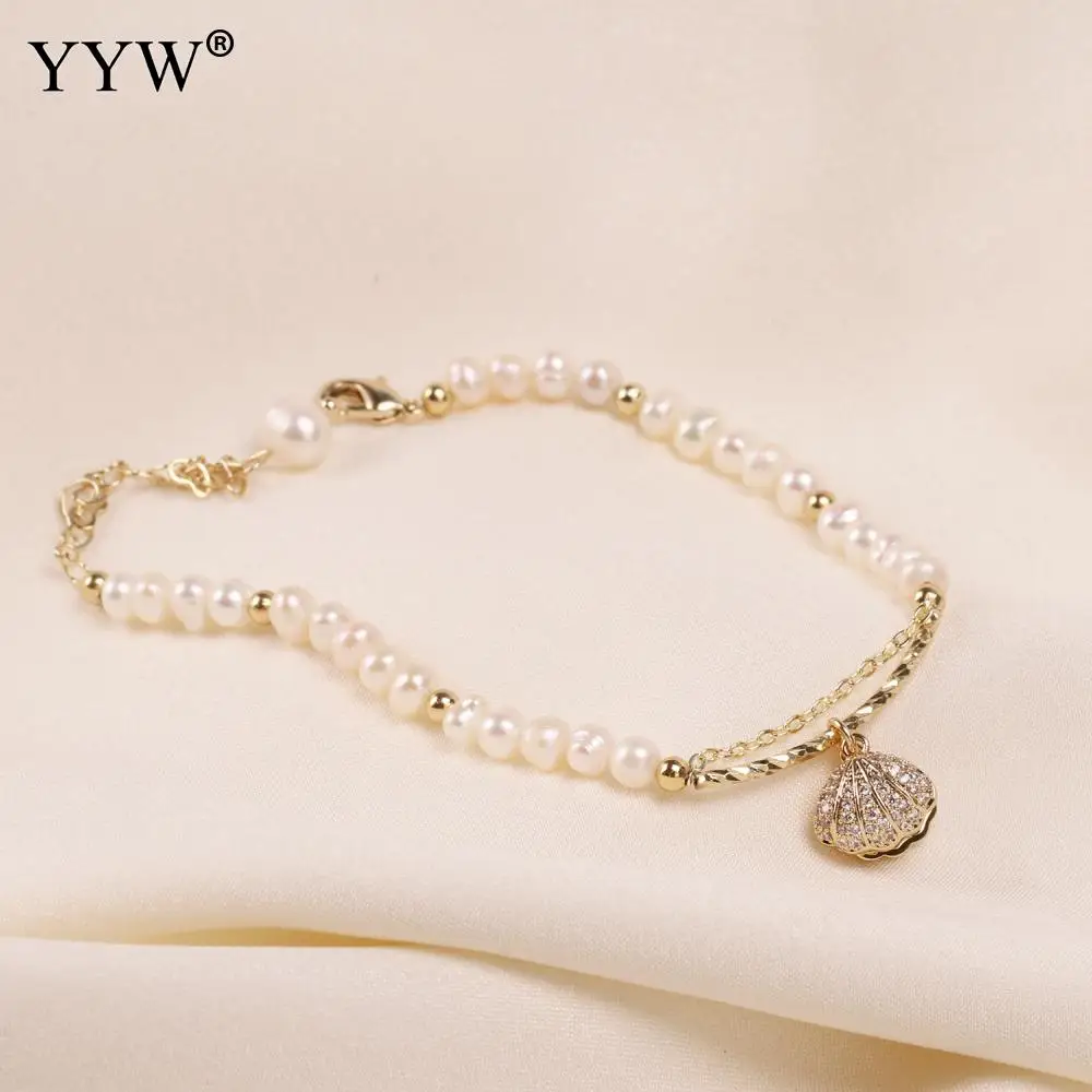 

Freshwater Pearl Micro-Inlaid Shell Bracelet Natural Baroque Temperament Vintage Pearl Bracelet For Female Length Approx 7inch