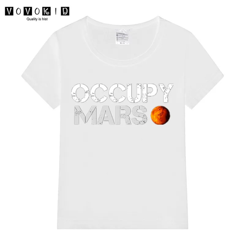 Футболка с принтом «Mars Spacex» для маленьких девочек и мальчиков летняя футболка для малышей, черный, серый, розовый цвет рубашка на День Благодарения - Цвет: T18A-white
