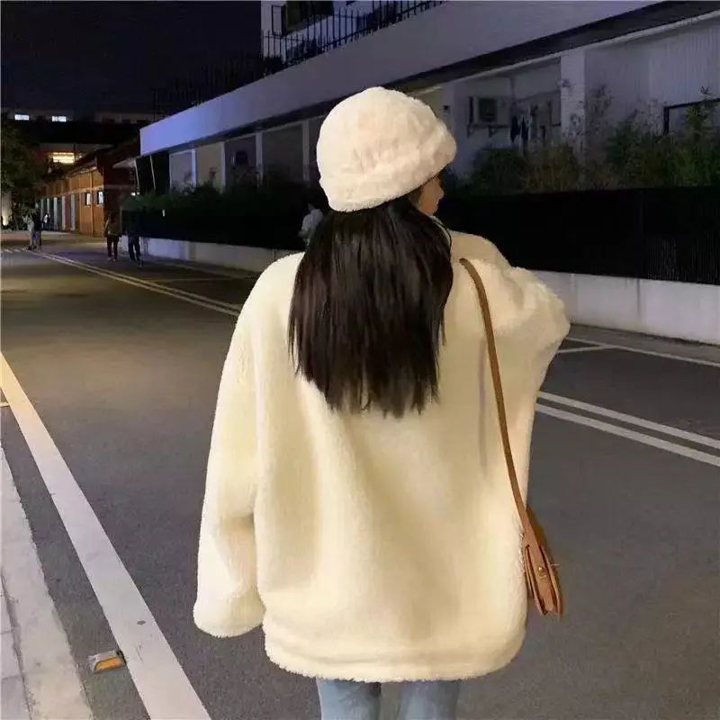 Lamb wool coat female autumn and winter all-match 2021 new Korean loose students lazy style thick cotton coat cotton clothing ti