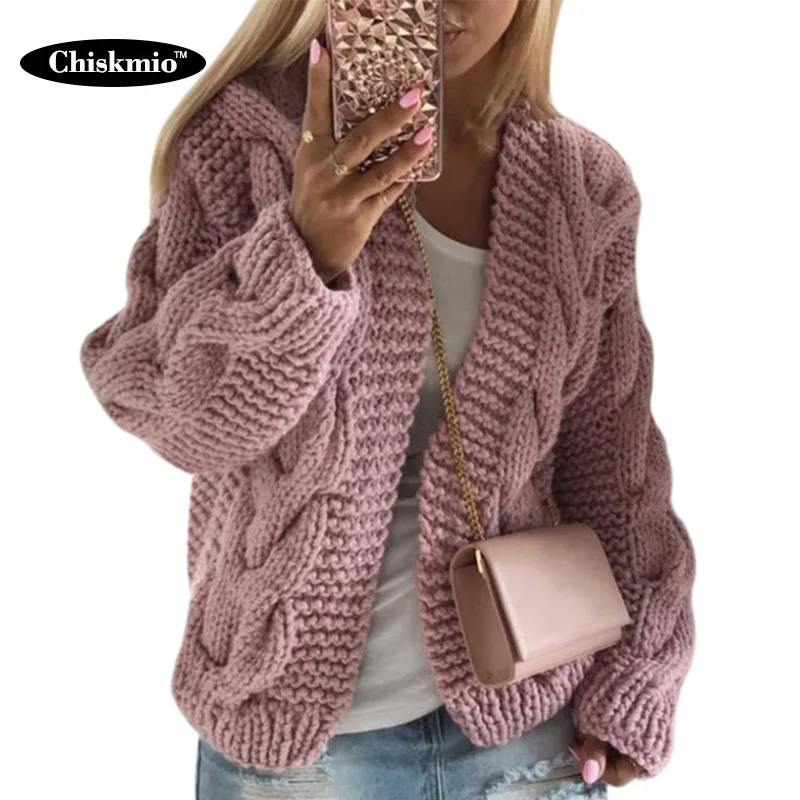 Женский плотный вязаный свитер Chiskmio Свободный кардиган с длинными рукавами
