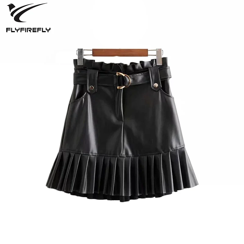 Пикантные черные сапоги из искусственной кожи юбки женские Высокая Талия мини