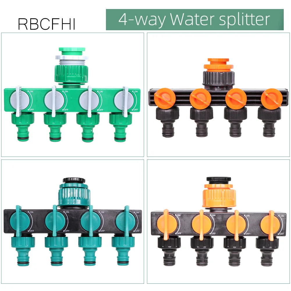 

RBCFHl 1/2'' 3/4'' 1'' Inlet 4-Way Water Splitter Femle Threaded to 16mm Quick Connectors Garden Tap Hose Pipe Adapter Kit