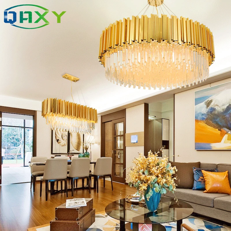 

E14 Luxury Plated Gold Steel Lustre K9 Crystal LED Pendant Lights Luminarias Dining Room Bedroom Pendant Lamp Lighting