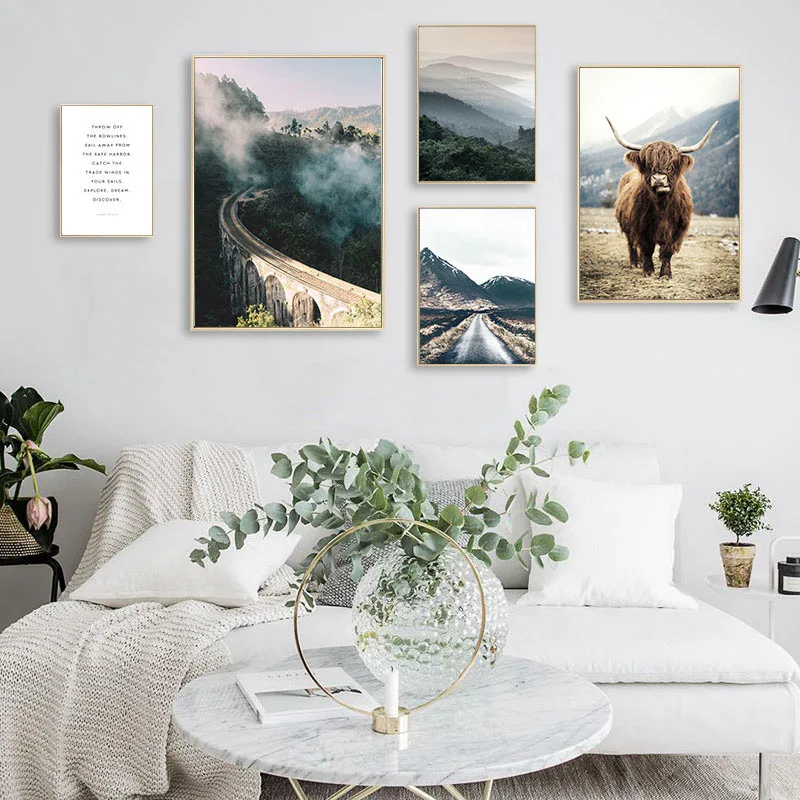 Пейзаж холст Постер в скандинавском стиле девять АРК мост Туманный лес печать