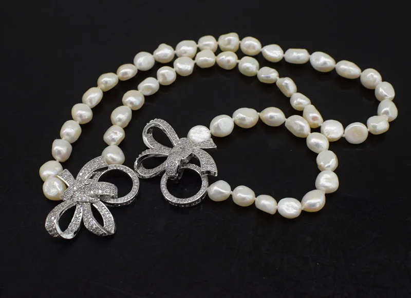 

ONE SET freshwater pearl white BAROQUE necklace bracelet 9-13mm 18inch FPPJ wholesale beads nature gift