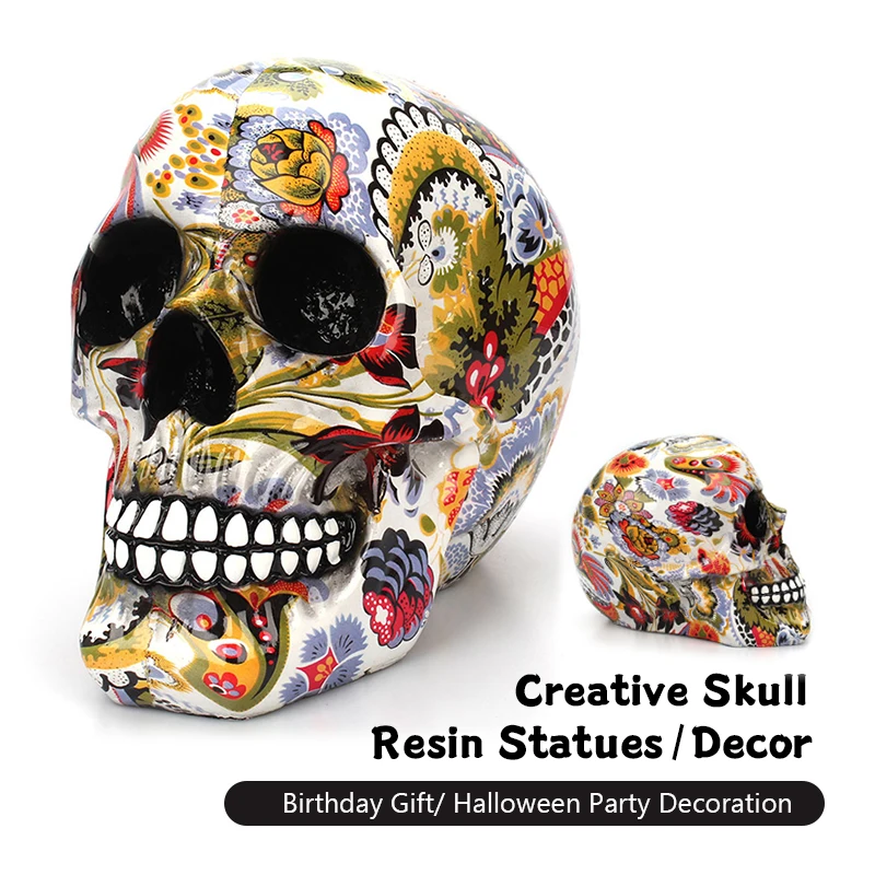 

Украшения в виде черепа, Череп, цветной цветок, картина, настольные украшения, украшения для Хэллоуина, подарки, современный дом декоративна...