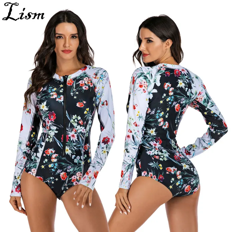 Купальный костюм с цветочным принтом и длинными рукавами женский купальный 1 шт.
