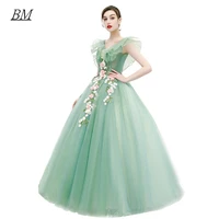 bm green quinceanera dress elegant v neck party prom ball gown sleeveless sweet floral print vestidos de 15 anos bm819