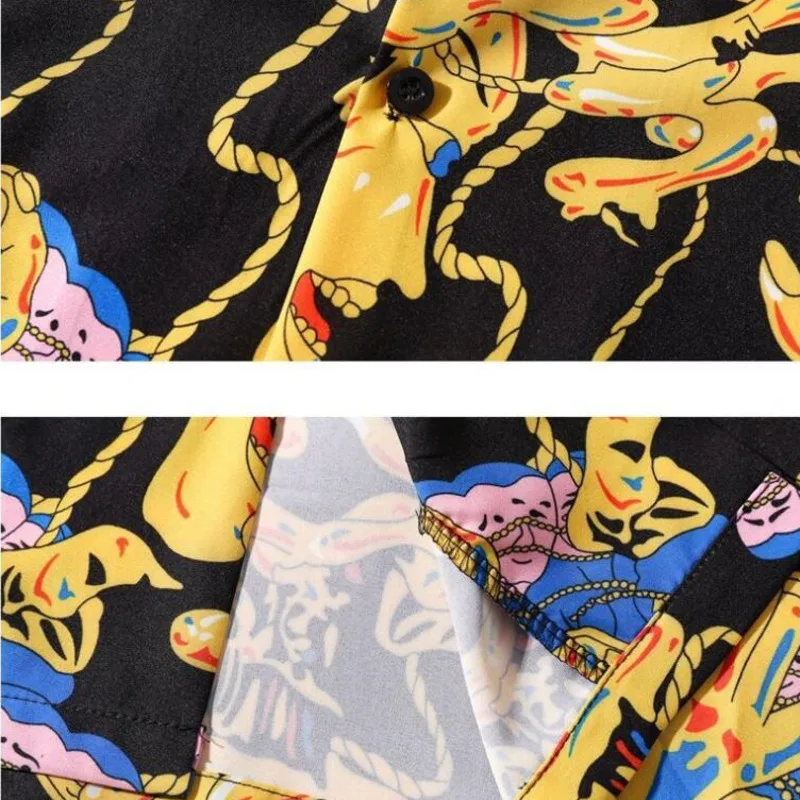 

#7245 Abstract Printed Shirt Men Short Sleeves Loose Hawaiian Beach Shirt For Men Casual Men's Shirt Vintage High Street Summer