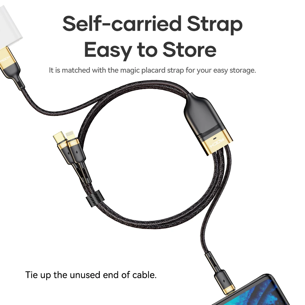 ROCK-Cable tipo C 3 en 1 para iPhone, Cable Micro USB de carga r&aacute;pida de 100W para ordenador port&aacute;til, Macbook Pro, Cable de sincronizaci&oacute;n de datos para iPhone 13, 12, 11 Pro Max-5
