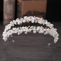 slbridal handmade double rows rhinestones bridal tiara crown wedding headband wired pearls crystal women headpieces headdress