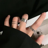 simple jewelry korean open rings hollow cuban chain 3 piece ring fashion design vintage silver joint finger rings set