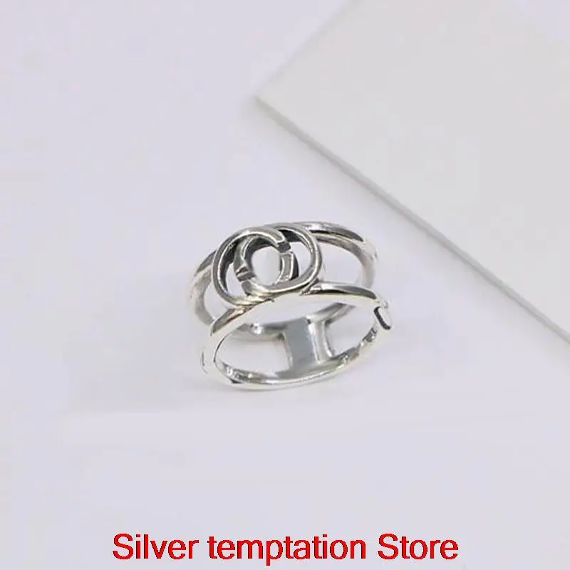 

Ag 925 Sterling Silver Hollow Out Double Ring Men And Women Couple Trend Luxury Charma Ccessories Exquisite Original Retro Gift