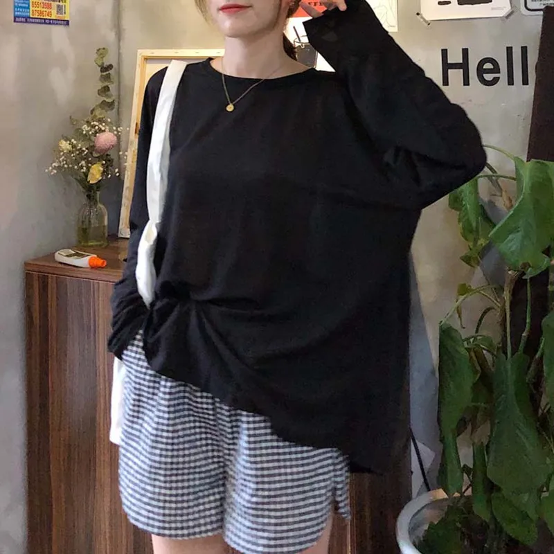 Осенняя Корейская однотонная дизайнерская тонкая женская рубашка Hzirip с круглым