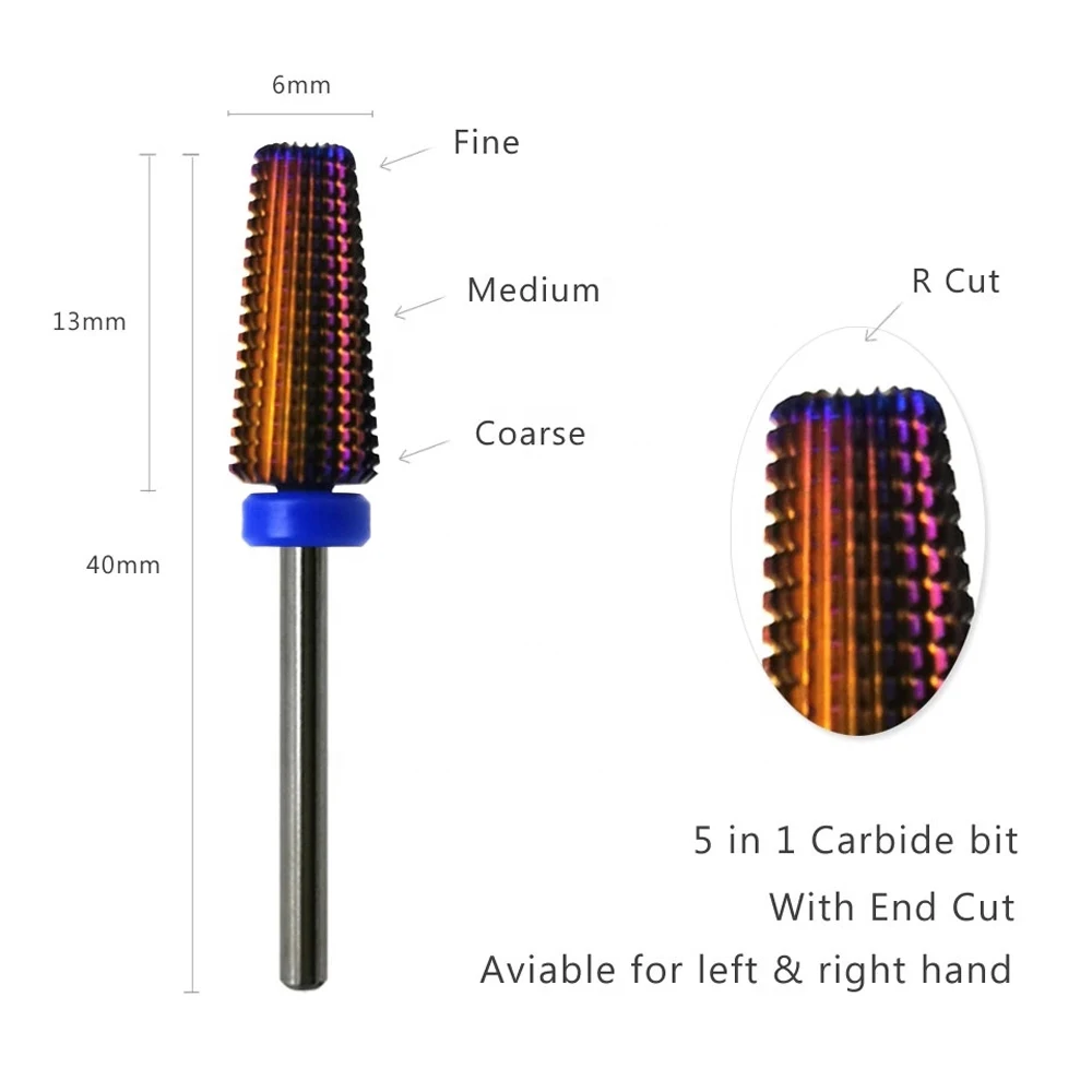 Фиолетовый 6 типов карбида вольфрама сверла для ногтей фреза электрической