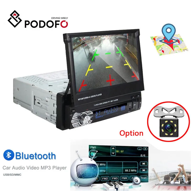Podofo 1 Din автомагнитола " HD сенсорный автомобильный стерео gps Bluetooth FM радио 1din MP5 Аудио стерео плеер авторадио AUX-IN резервная камера