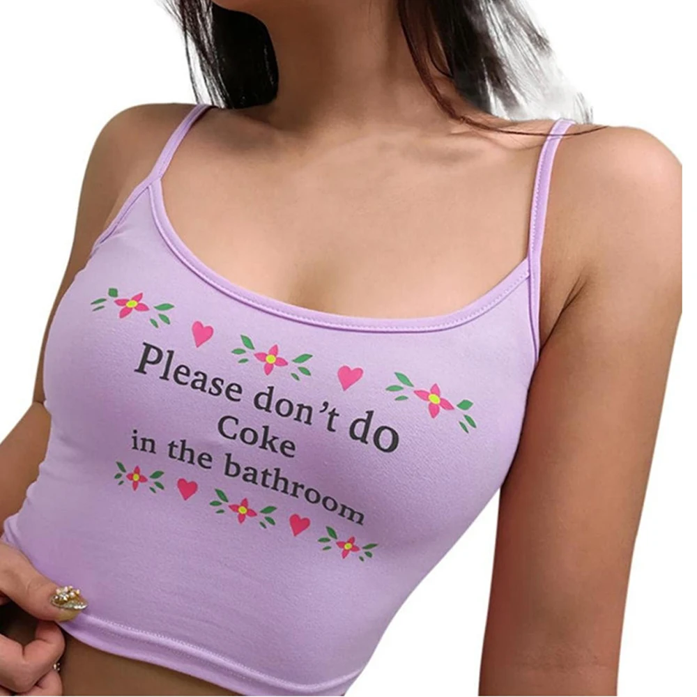 

Summer Pink Crop Top 2021 New Women Strappy Cotton Letter Print Tank Tops Vest Sexy Short Crop Tops Camis Tees Tops Female