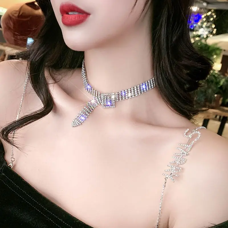 

Korean Rhinestone Crystal Geometric Choker Necklace Women Luxury Crystal Chain Necklace Jewelry Collier Accesorios Mujer