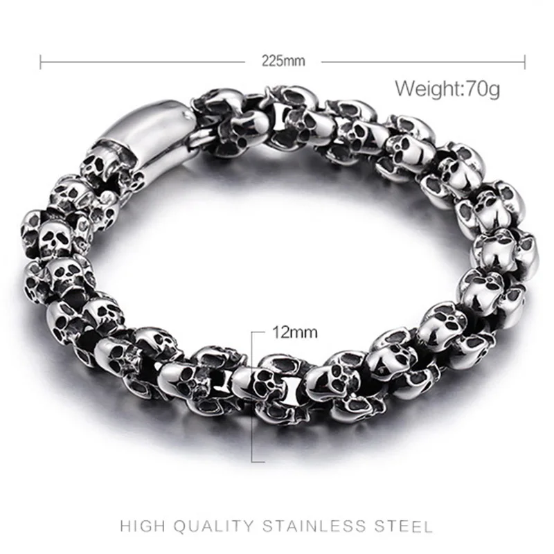 Модные матовые браслеты с черепом мужские из нержавеющей стали матовым