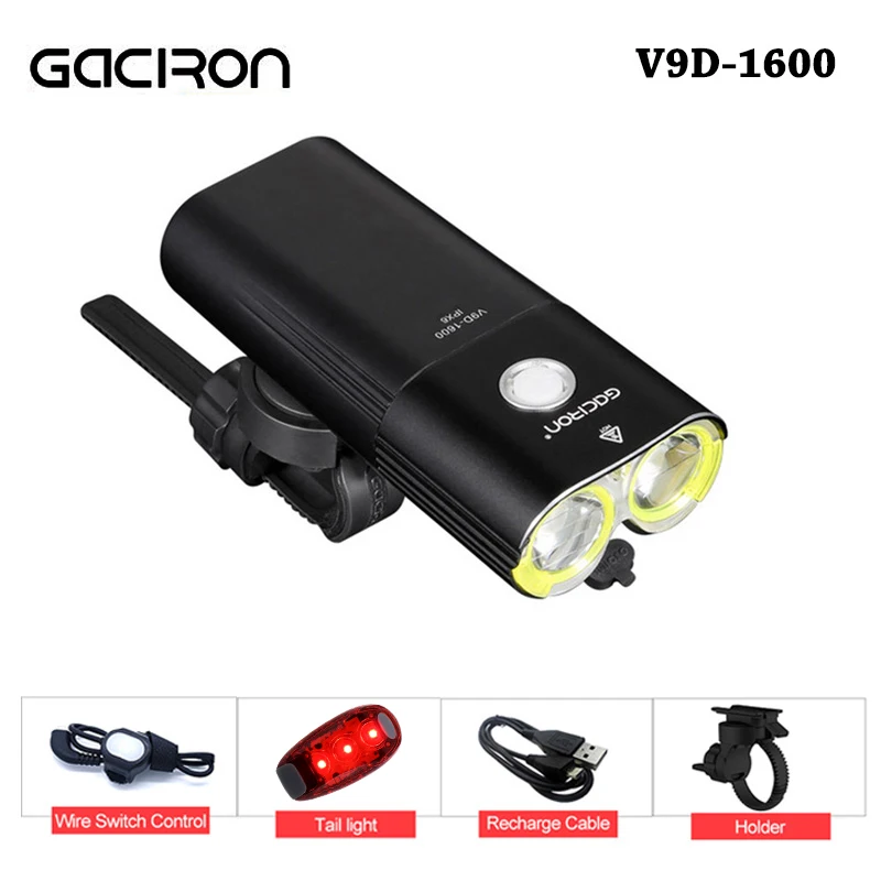 GACIRON 400-1800 люмен велосипедный передний светильник USB Перезаряжаемый велосипедный головной светильник вспышка светильник MTB дорожный велосипед Водонепроницаемый светодиодный головной фонарь - Цвет: 1600 Lumens Black