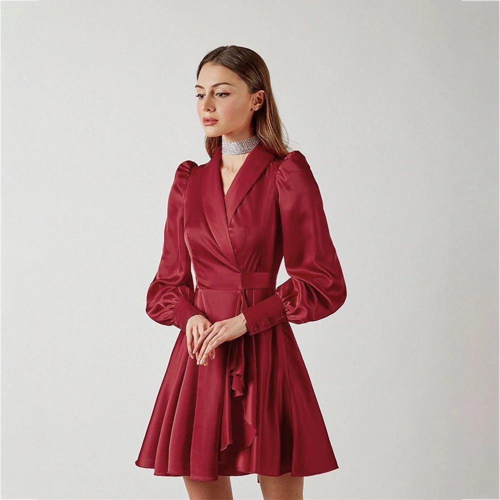 

2021 Spring New Women's European and American Fashion waist slim V-neck Dress lantern sleeve French temperament Short Skirt