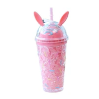 rabbit ears ice cup personality double ice cup straw water cup broken ice cup students lovely cute water bottle for girls kawaii