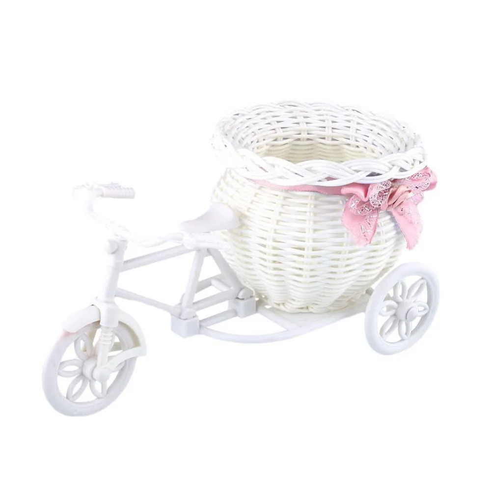 

2021 Bicycle Decorative Flower Basket Newest Plastic White Tricycle Bike Design Flower Basket Storage Party Decoration Pots