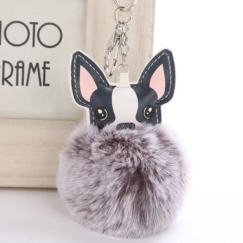 dog two-color grey Мультфильм кошка собака плюшевая кукла детская игрушка PU меховой шар брелок Подвеска девушка сумка телефон украшения Декор вечерние сувениры подарок на день рождения Рождество - Цвет: dog two-color grey
