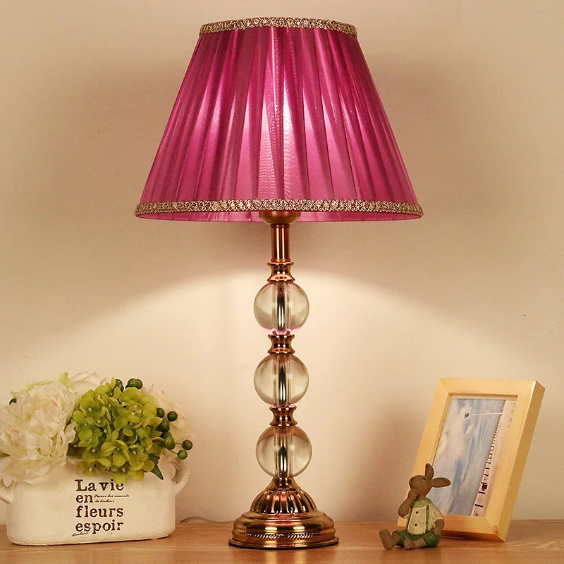 Современная Хрустальная настольная лампа для спальни тканевый абажур украшение