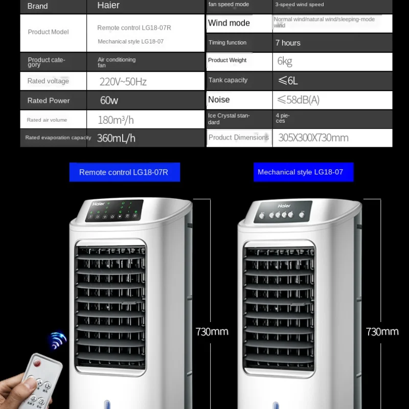 Haier Air Conditioning Fan Cooling Refrigeration Cold Remote Control 65w Water-cooled Electric Portable Mini Conditioner | Бытовая