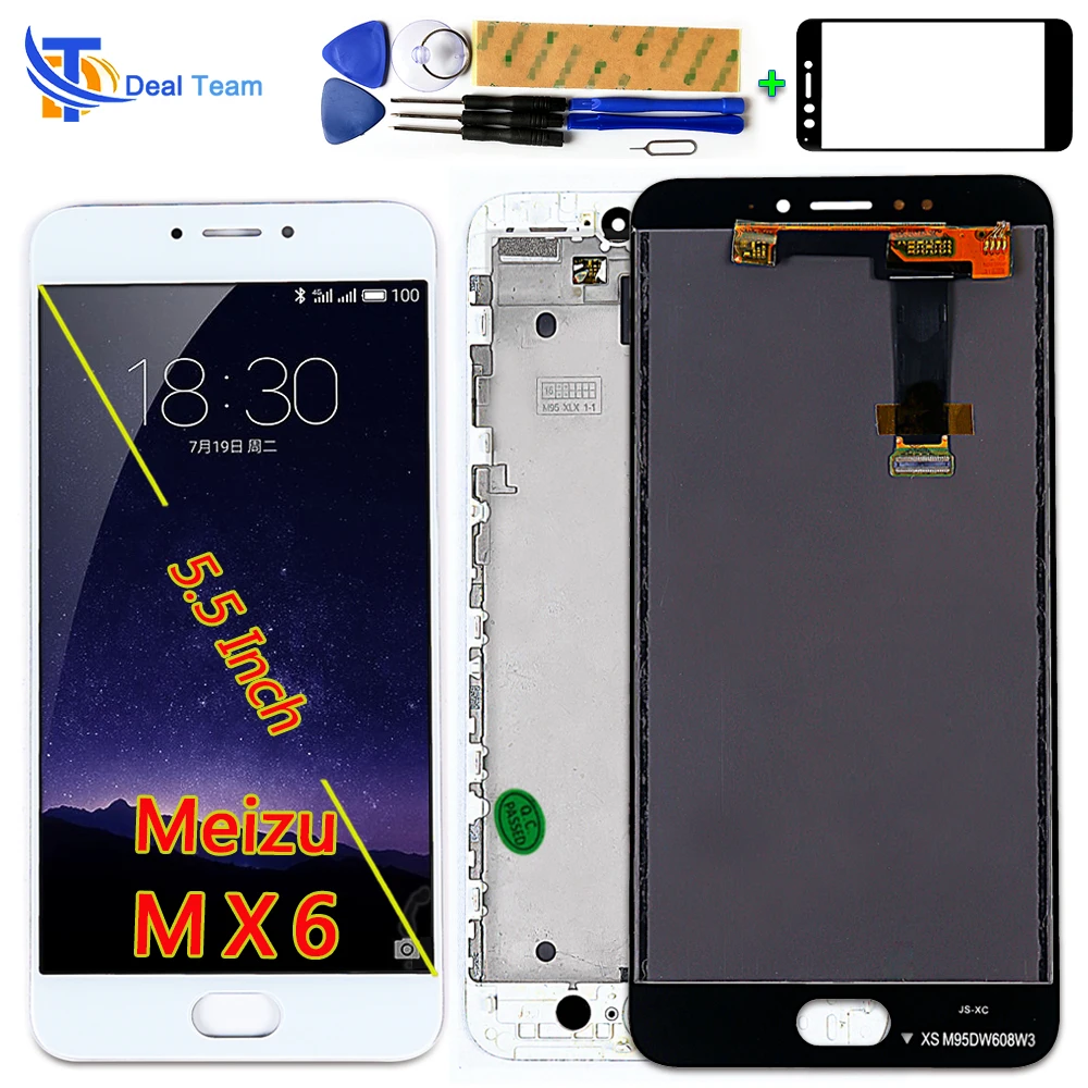 Дисплей Deal Team 5.5 дюймов для Meizu MX6 1920*1080 с сенсорным экраном, цифровой сборкой и рамкой, в комплекте с бесплатными инструментами и закаленным стеклом.
