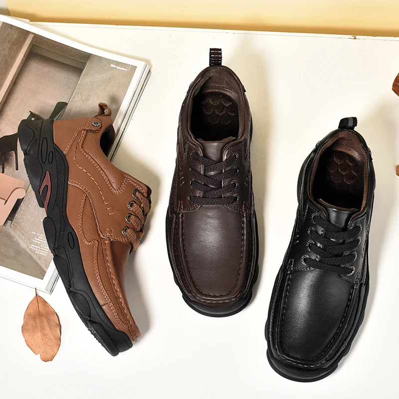 

genuine Leather Shoes Men lace up Footwear Men Casual Shoes High Quality Man Shoes outdoor Fashion Male Booties big size 48