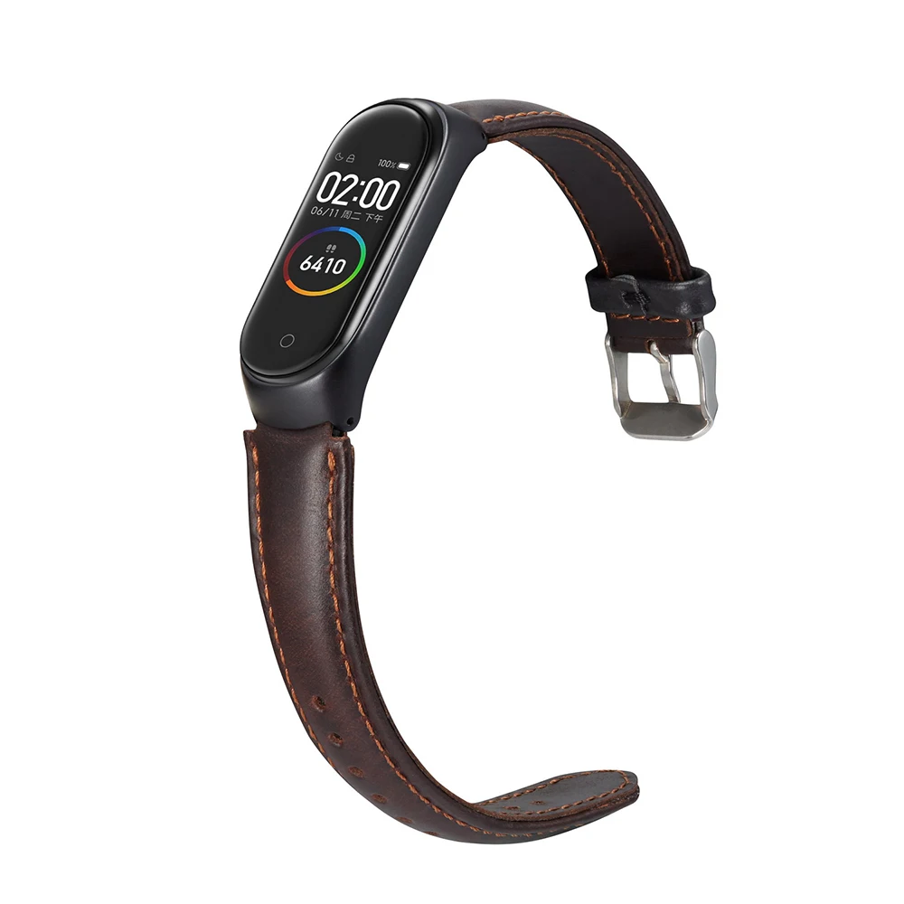 UEBN ремешок из натуральной кожи для Xiaomi mi 3 4 металлический каркас для mi Band 3 4 умный браслет Сменные браслеты