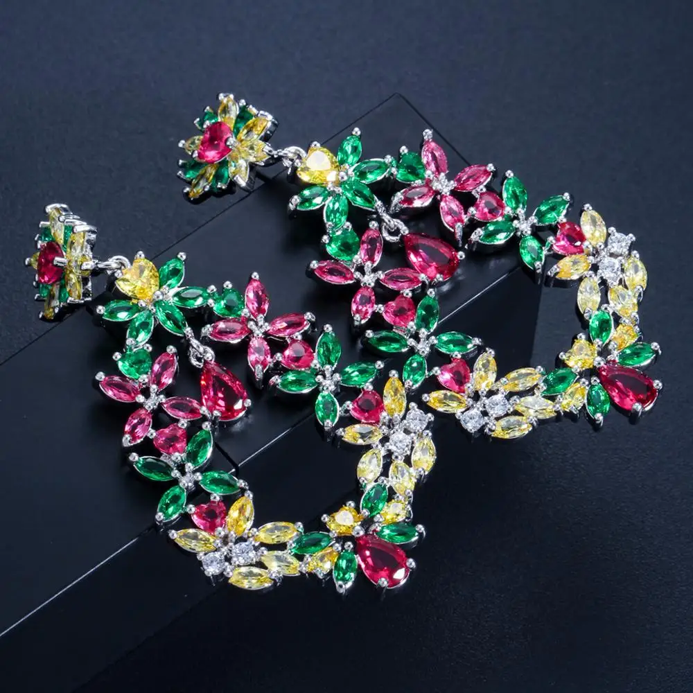 Женские богемные серьги BeaQueen большие длинные подвески с разноцветным кубическим