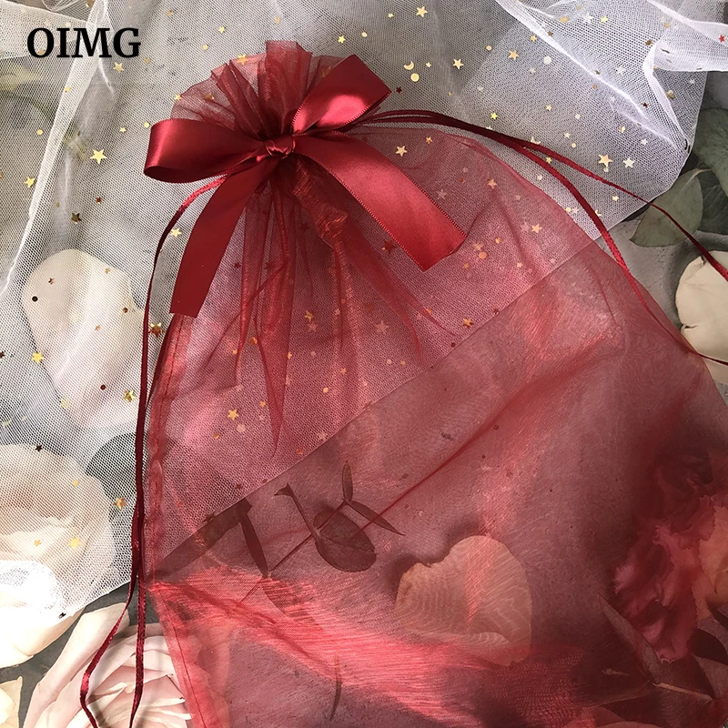 

9x12 Red Butterfly Organza Bag High Capacity Wedding Voile Gift Bag Jewelry Packing Drawstring Pouch Decoration Storage Bag 1pcs