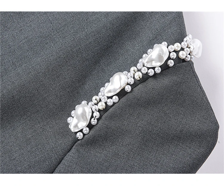 

New 2021 Designer Luxury Autumn Blazers Coat Fashion Women Pearl Chian Diamonds Beaded Short Sleeve Notched Collar Jacket Coat