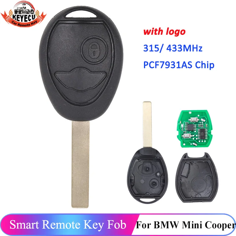 

Пульт дистанционного управления KEYECU для автомобилей BMW Mini Cooper S R50 R53 ONE Full 7935, PCF7930/ PCF7931AS, 315 МГц, 433 МГц, автомобильный смарт-ключ с логотипом
