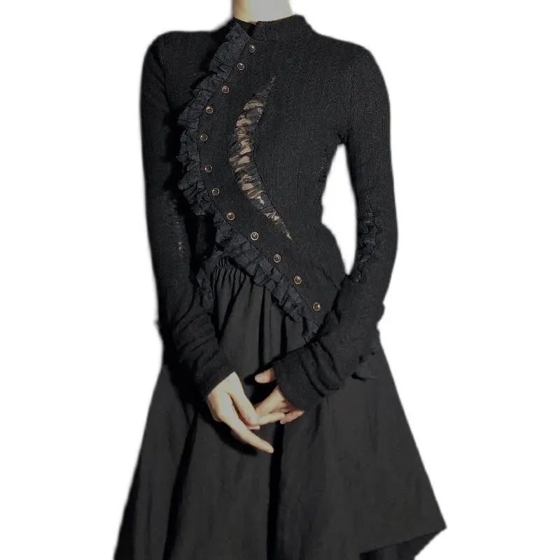 

XITAO Lace Splicing Knitting Pullover Women Hollow Out Fashion Irregular Hem Solid Color Slim Top 2021 Summer New LDD1514