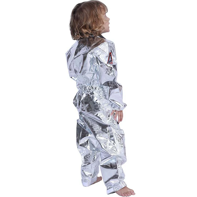 

Halloween Astrinaut Cosplay Costume for Kids Carnival Party Baby Boy Girl Silver Shiny Badge Zipper Space Station Uniform
