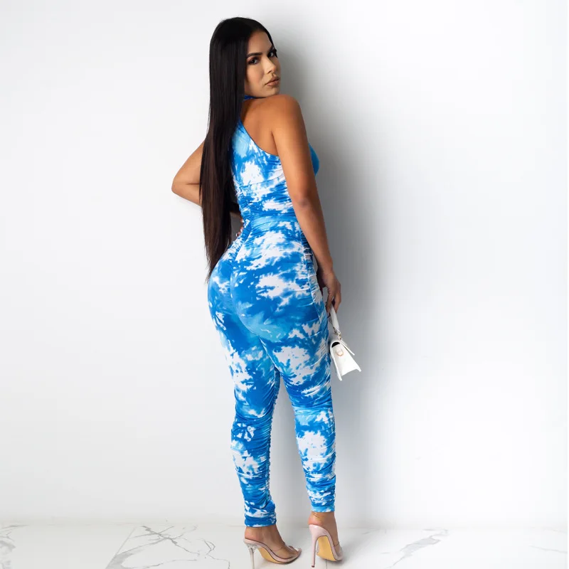Printed Sexy Skinny Overall For Women Stand Collar Zipper Front Bodycon Rompers Party Club Sleeveless One Piece Jumpsuit
