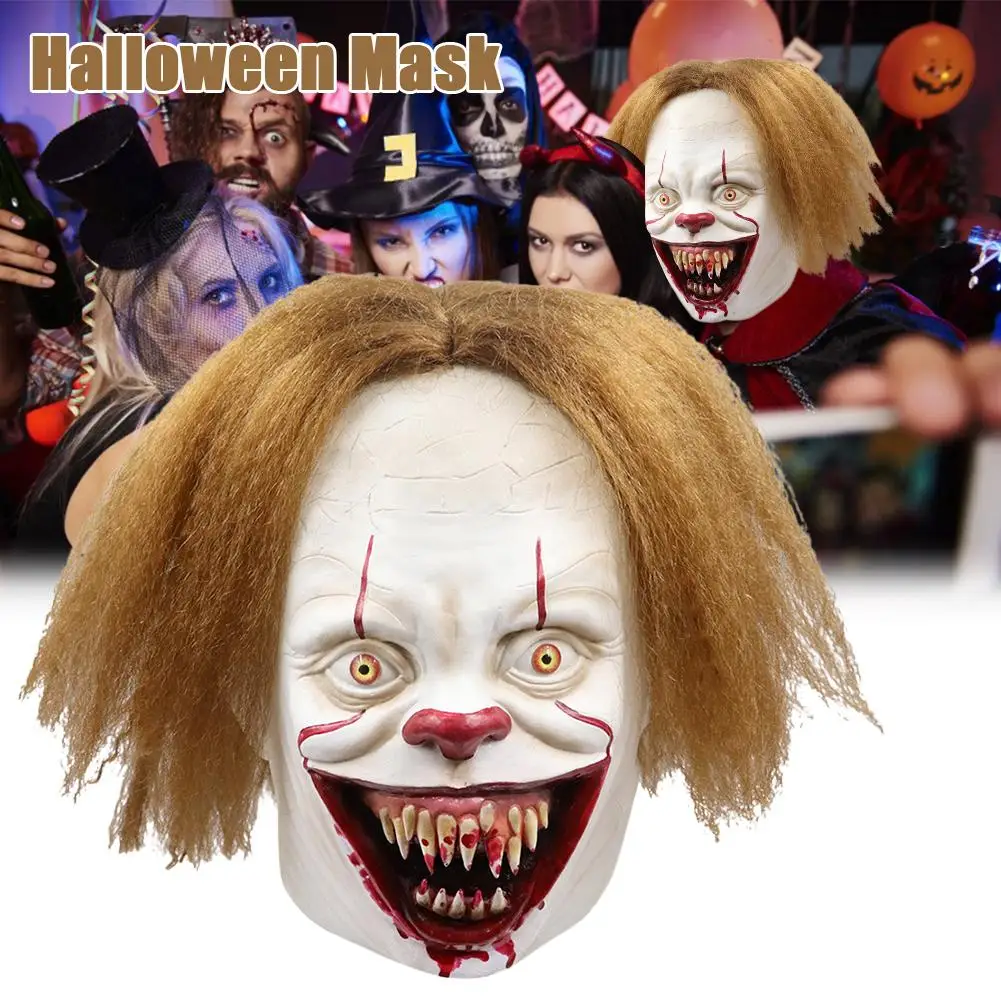 Латексный костюм клоуна для взрослых страшная маска на Хеллоуин страшный блонд с