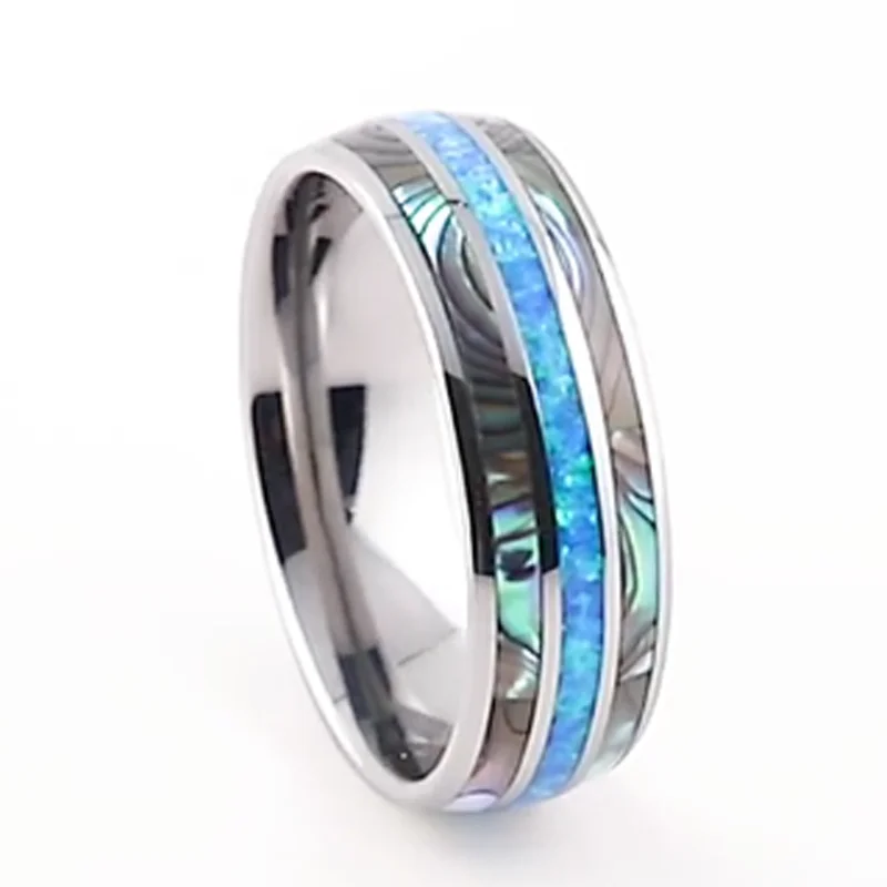 Кольцо из карбида вольфрама с голубым опалом 100% обручальное кольцо для