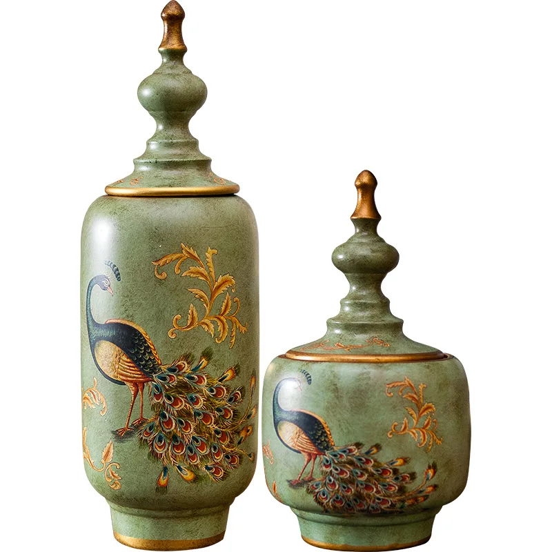 

Blue Feather Bird Peacock Ceramic Storage Tank European American Living Room Decoration Home Decorative Desktop Furnishing