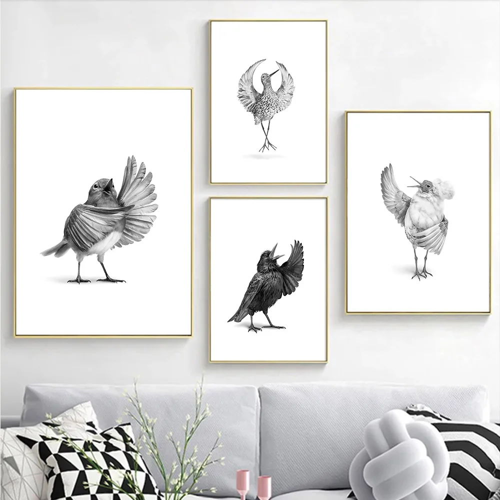 

Abstract Bird Sing Wall Art Posters And Prints Black White Canvas Painting Nordic Wall Pictures For Living Room Home Decoration