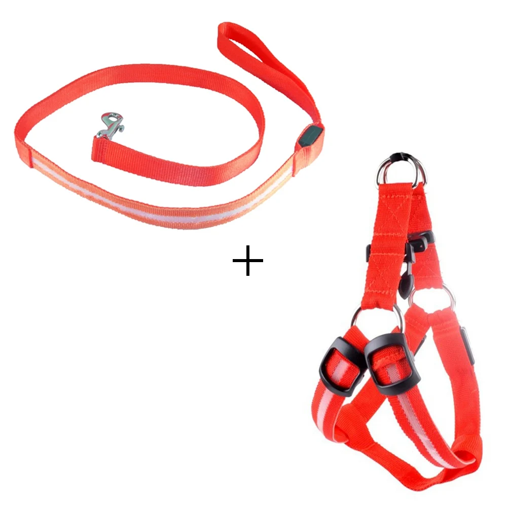 red harness set Светодиодный собачий ошейник, поводок для собак, собачий ошейник, набор, электронный нейлоновый собачий поводок, веревочный светильник, поводок для домашних животных, поводок для кошек, продукт для домашних животных - Цвет: red harness set