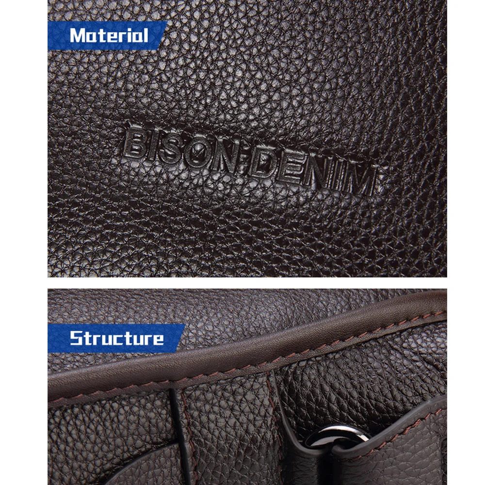 Bison Denim Cowskin Genuine Leather Men's Briefcase Large Capacity Laptop Soft Messenger Bag 14 inch laptop Bag Handbag