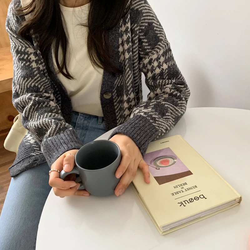 Женский однобортный Кардиган с открытым швом винтажный трикотажный жакет в